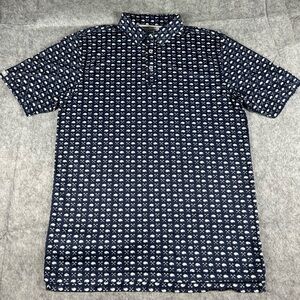 Straight Down Golf Shirt Mens L Blue Bison&Axes Print Three Pines Country Club